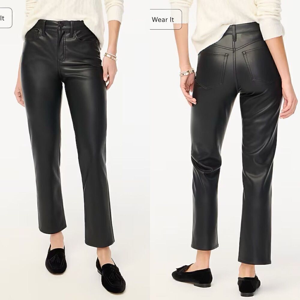 J.CREW Faux Leather Pants Women 25 Straight Leg NEW Black Full-Length BU809